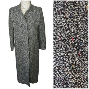 Vintage Bert Newman Petite Marled Wool Trench Coat Women's 10P Long Structured
